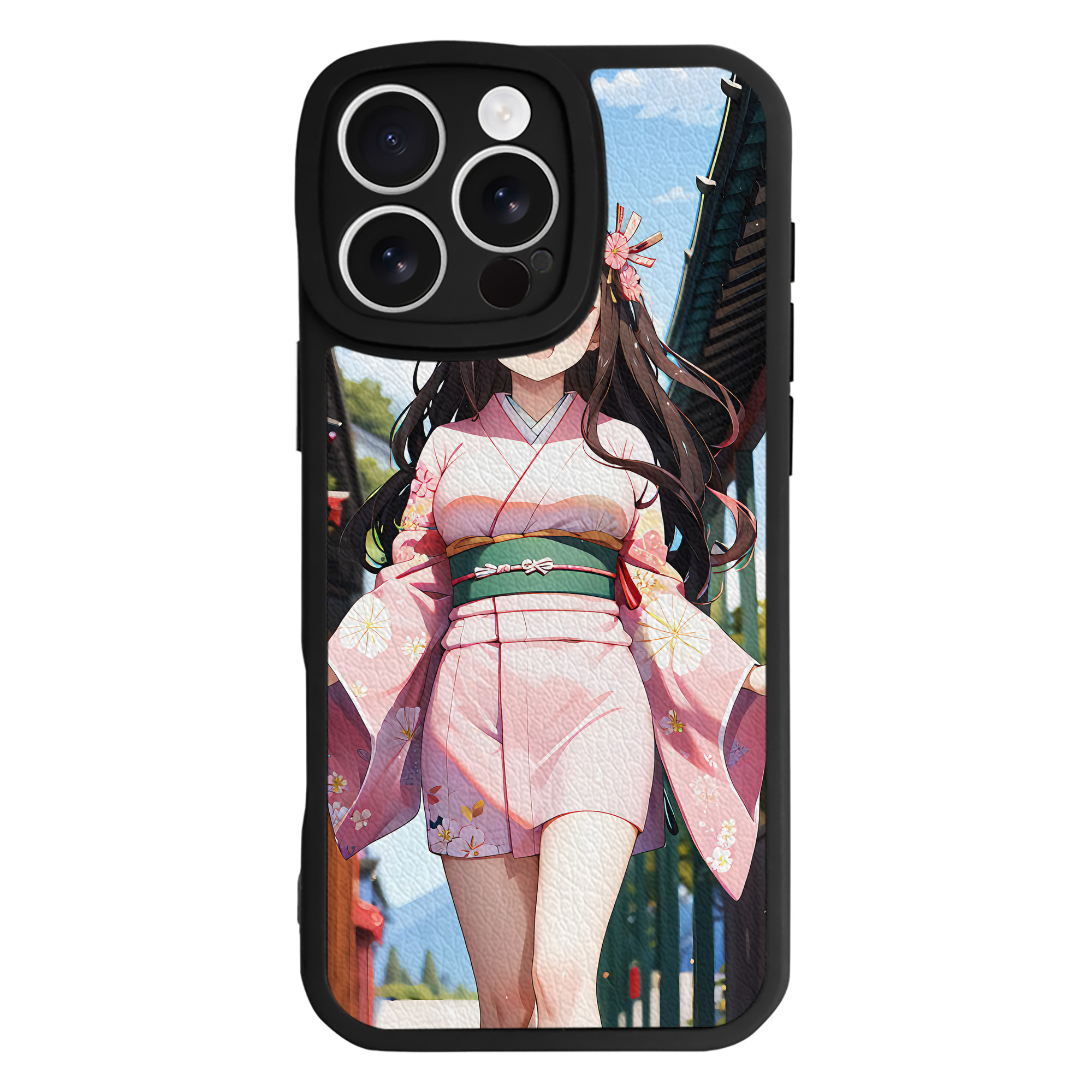 （画像用） 鬼滅の刃（きめつのやいば）竈門 禰󠄀豆子／かまど ねずこ Kamado Nezuko 【iPhone 16シリーズ対応】シリコンスマホケース（レザー調） 材質：シリコン